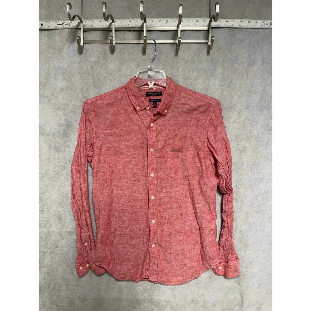Banana Republic Shirt Men's M Red‎ Linen Camden Button Up Casual Academia Hybrid
